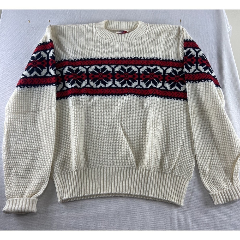 Ski‎ Sweater 100% Virgin Orlon Acrylic Crew Neck Size Medium Cream 1980's NOS